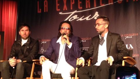 De izq. a der., Pablo Hurtado, Marco Antonio Solís y Mario Domm anuncian nueva gira y comparten experiencias profesionales en Los Ángeles.