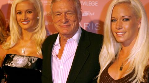 Holly Madison, Hugh Hefner y Kendra Wilkinson.