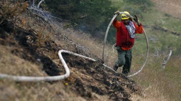 Un bombero trabaja para extinguir un incendio forestal en el parque nacional Torres del Paine (Chile).