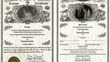 Los nuevos diseños de los certificados de matrimonio expedidos en el Condado de Harris.