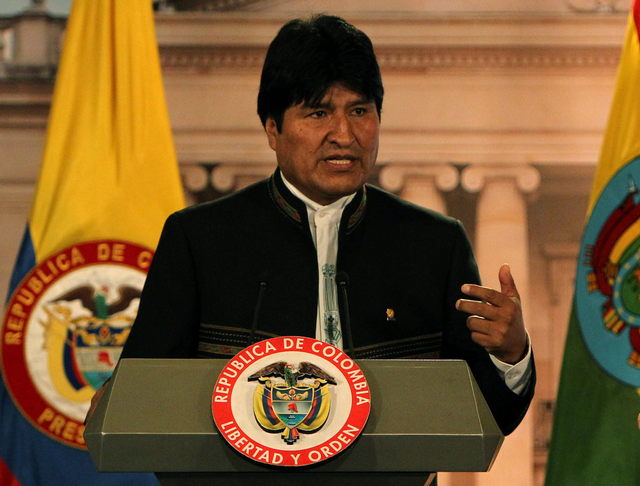 El presidente de Bolivia, Evo Morales, en una rueda de prensa cuando se encontraba de visita en Bogotá..
