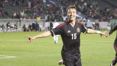 El jugador de México Erick Torres celebra su anotación ante Panamá durante el partido preolímpico de la Concacaf.