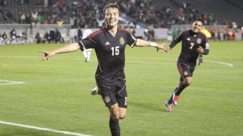 El jugador de México Erick Torres celebra su anotación ante Panamá durante el partido preolímpico de la Concacaf.
