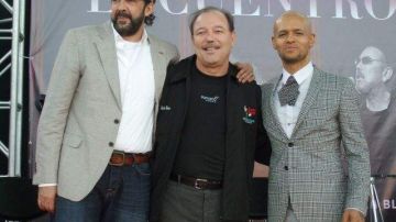 Desde la izquierda, Juan Luis Guerra, Rubén Blades y Draco Rosa, durante la conferencia de prensa que realizaron hoy para hablar de "Encuentro".