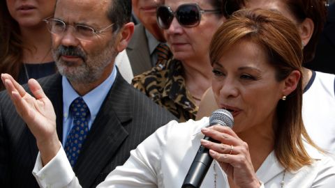Josefina Vázquez Mota,  cuando hablaba a la prensa, después de` resgistrar su candidatura.