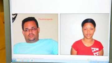 El puertorriqueño Luis Daniel Vásquez Rivera, de 36 años de edad y la dominicana Danilda Arnely Matos Nova, de 21, detenidos con miles de dólares falsos.