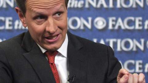 El secretario del Tesoro, Timothy Geithner, cuando hablaba durante un programa grabado de la CBS, 'Frente a la Nación', en Washington.