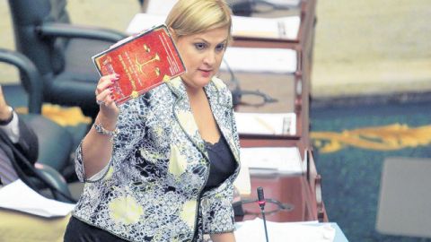 La representante Liza Fernández Rodríguez con el código penal en la mano.