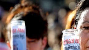 Una mujer porta una foto de Anastasio Hernández durante una manifestación.