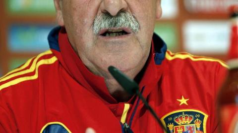 El director técnico Vicente del Bosque en conferencia de prensa ayer.
