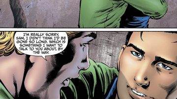 Página del segundo número del cómic "Earth 2", en el cual el superhéroe Linterna Verde aparece abiertamente gay.