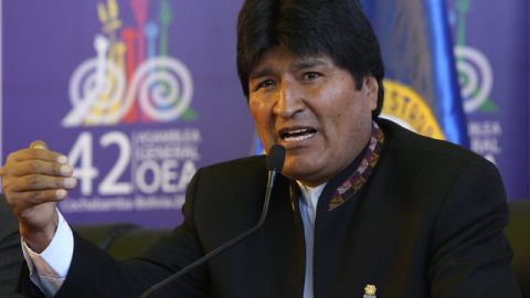 El presidente, Evo Morales, habla durante una rueda de prensa en el marco de la 42 Asamblea General de la Organización de los Estados Americanos (OEA).