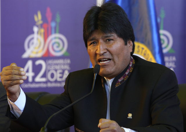 El presidente, Evo Morales, habla durante una rueda de prensa en el marco de la 42 Asamblea General de la Organización de los Estados Americanos (OEA).