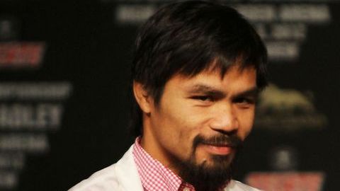 El filipino Manny Pacquiao y el estadounidense Timothy Bradley en conferencia de prensa.