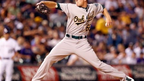 El pitcher Sean Doolittle en el juego de interligas de esta noche.