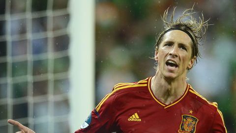 Fernando Torres festeja una de sus dos anotaciones durante la paliza de España 4-0 a Irlanda del Norte.