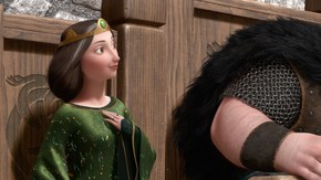 La reina Elinor (Emma Thompson), el rey Fergus, la princesa Mérida y sus hermanos trillizos en 'Brave'.