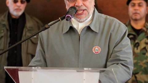 El presidente Fernando Lugo, habla en la sede del Palacio de Gobierno.