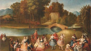 La pintura de la época colonial 'Una alegre compañía a lo largo de la orilla del río Rimac'.