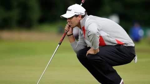 Adam Scott en el primer green del club de golf en el Abierto Británico.