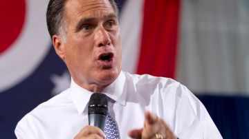 El virtual candidato Mitt Romney  cuando hablaba en Bowling Green, Ohio.