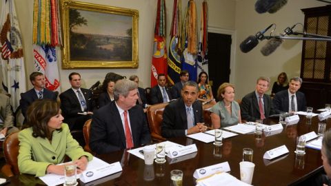 Momentos de cuando el Consejo Rural  se reunía con el presidente Obama, días atrás en la Casa Blanca,  para discutir  cómo afrontar la mayor sequía en el país en más de 50 años.