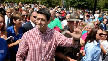 El congresista Paul Ryan participó ayer en un mitin en Des Moines, Iowa.