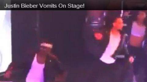 Justin Bieber no pudo esperar a salir del escenario para vomitar. Alegadamente tomar leche le hizo mal.