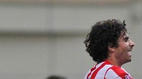 El Atlético de Madrid celebra el solitario gol para su victoria 15 en la Liga Europa.