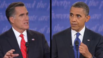 Presidente Barack Obama y su rival Mitt Romney en debate celebrado en la Universidad de Denver.
