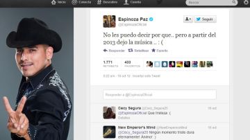 Espinoza Paz dio a conocer su misterioso retiro de los escenarios en 2013 vía las redes sociales.