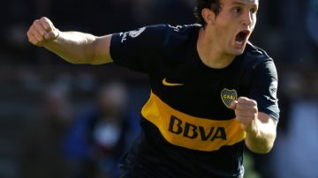 Pablo Ledesma, de Boca Juniors, celebra un gol en el torneo argentino.