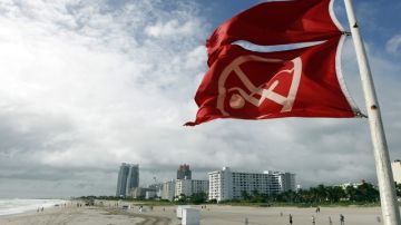 Banderas rojas de alerta fueron colocadas ayer en las playas de Miami Beach, Florida.