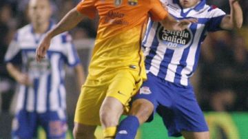 Leo Messi, delantero del Barcelona, lidera a los goleadores de la liga española. En la foto, durante partido contra el Deportivo de La Coruna por la 8va. jornada.