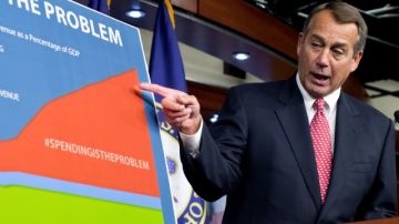 El presidente de la Cámara de Representantes John Boehner mostró ayer un cuadro con los posibles gastos fiscales que se daría por el plan de gobierno.