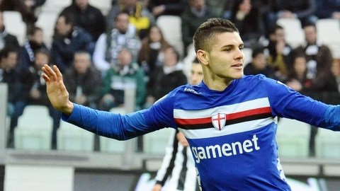El argentino Mauro Icardi  celebra  el gol del triunfo de Sampdoria sobre Juventus.