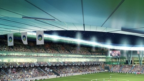 Bosquejo que muestra cómo se vería el estadio propuesto para ser sede del Cosmos de Nueva York y que abriría sus puertas en el 2016.