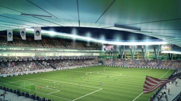 Bosquejo que muestra cómo se vería el estadio propuesto para ser sede del Cosmos de Nueva York y que abriría sus puertas en el 2016.