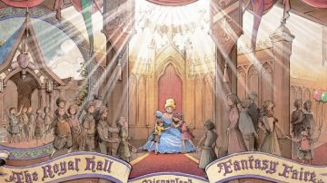 Boceto del Salón Real  en la nueva área de Fantasy Faire donde las princesas recibirán a los invitados.