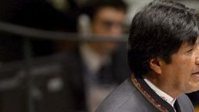 El presidente boliviano Evo Morales da un discurso hoy con motivo de la inauguración oficial del Año Internacional de la Quinua en la sede de la ONU en Nueva York.
