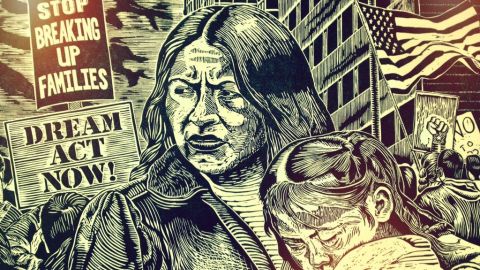 Obra de Justseeds en la exhibición Diseños por una Primavera Migratoria.