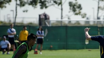 The L.A galaxy practice before their season opener against The Chicago Fire.