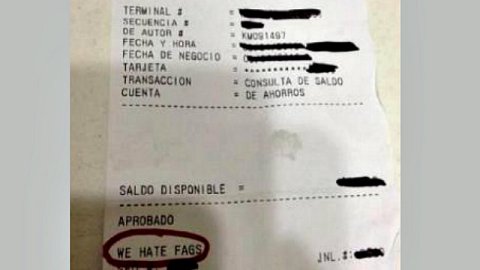 Imagen del recibo que muestra la frase ofensiva contra la comunidad gay.