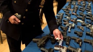 Autoridades  de NY inspeccionan unas 100 armas  confiscadas en octubre pasado. Ayer un comité del Senado pasó un proyecto  de ley que  evitaría el tráfico de armas.