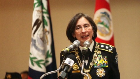 La primera comisionada, jefe de la Policía Nacional de Nicaragua, Aminta Granera, habla durante la inauguración de la 32 Reunión de Jefes de Policías.