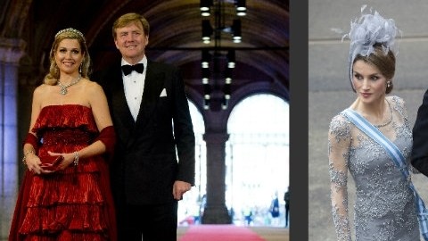 La reina de Holanda, Máxima, y la princesa de Asturias, Letizia (derecha), coincidieron en el "reciclaje" de vestidos.