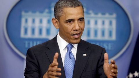 Obama habla en la rueda de prensa de la Casa Blanca.