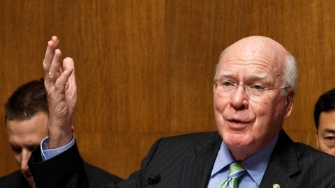 FILE - In this May 16, 2012 file photo, Senate Judiciary Committee Chairman Sen. Patrick Leahy, D-Vt. gestures during a committee hearing on Capitol Hill in Washington. The Senate on Tuesday is expected to put aside its partisan divisions to approve a renewal of the Violence Against Women Act, a law credited with protecting millions of victims of domestic violence over its 20-year history. (AP Photo/J. Scott Applewhite)