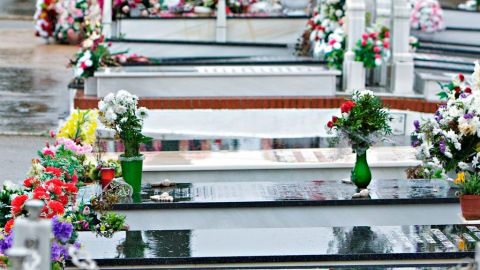 En Rusia, como en otros lugares del mundo, es costumbre que la gente deje sobre las tumbas, además de flores, ofrendas de comida y objetos.