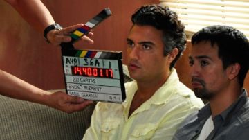 Lyn Manuel Miranda y Jaime  Camil durante la filmación de la película que se estrena el próximo mes.